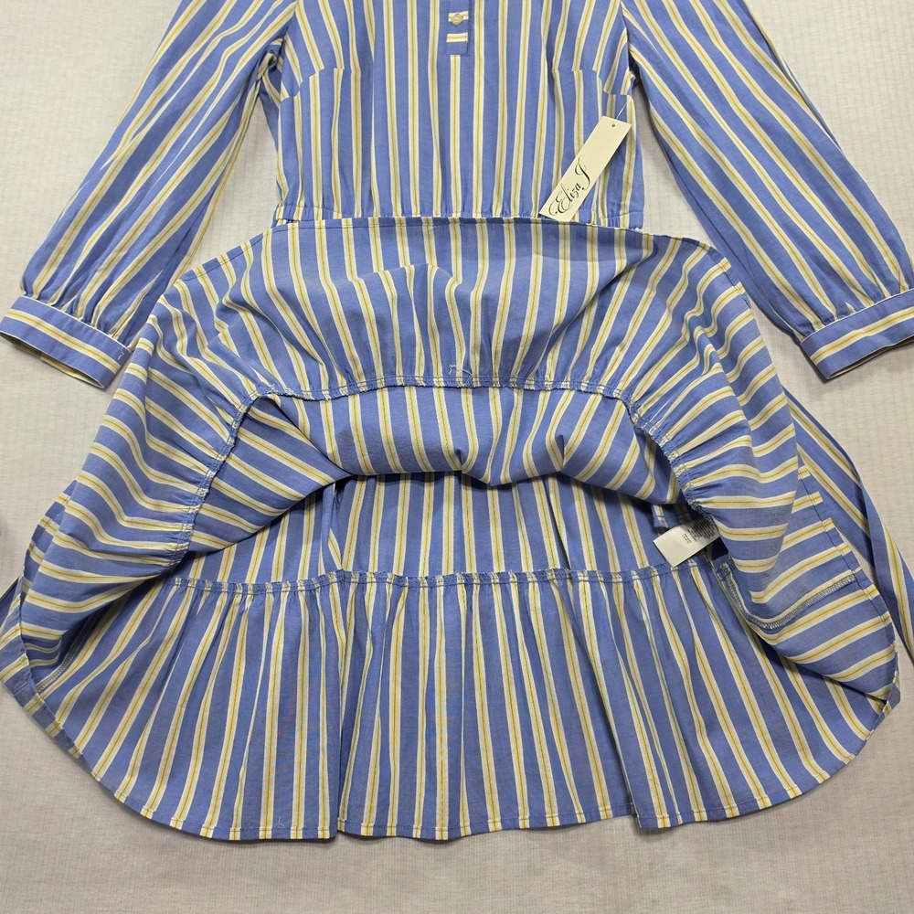 NWT Eliza J Blue Yellow Stripe Tiered Shirtdress Belt Pockets 4 Preppy Coastal - Picture 6 of 15